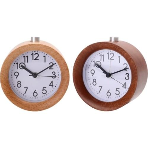 Round Wooden Desktop Alarm Clock with Night Light Creative Simple Design Table D2TD