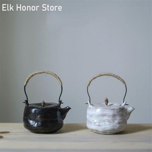 260ml Japanese Style Coarse Ceramic Loop-handled Teapot Handmade Retro Kung Fu Tea Pu'er Teapot Master Pot Teaset Gift Packaging