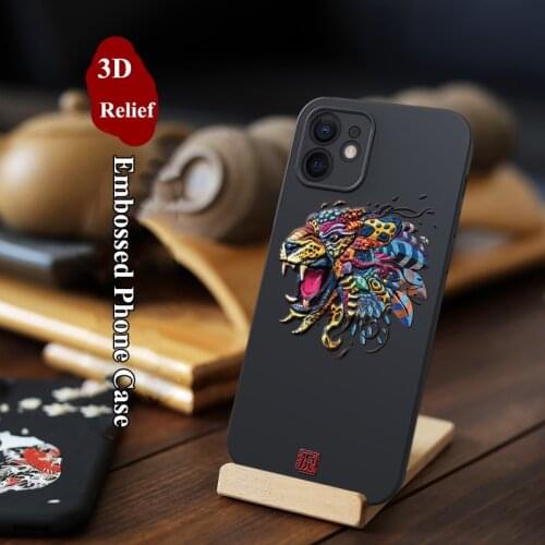 For iPhone 12 11 Pro Max Mini XS XR X 8 7 Plus SE 2020 Case 3D Relief Tiger Carp Matte Soft Drawing Cover Official Case Funda