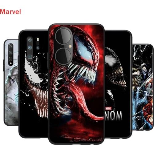 Black Silicone Cover Villain Marvel Venom For Huawei P50 P40 P30 P20 Pro P10 P9 P8 Lite E Plus 2019 Phone Case