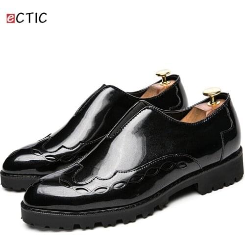 Ectic Zip Bordered Formal Shoes for Mens Patent Leather Casual Fashion Light Part Dress Flats Basic Classcial Dropshipping