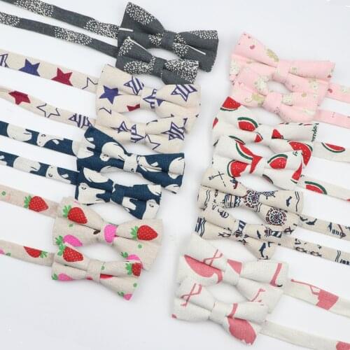 Parent-child Set Flax Bow Tie Cartoon Style Fruits Stars Leaves Party Accessories Man Womens Quality Cravat Childrens Gifts