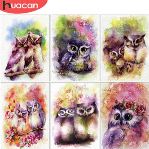 HUACAN Full Square/Round Diamond Painting Cartoon Owl Embroidery Cross Stitch Home Decoration Wall Stickers