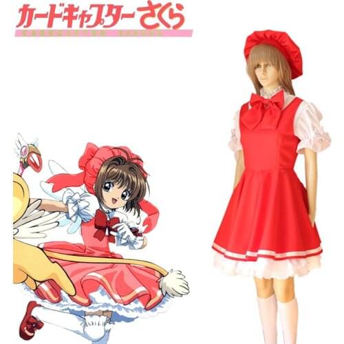 Kinomoto Sakura Cosplay Card Captor Sakura Costumes Japanese Anime Red Lolita Dress Women Maid Costumes Full Suits For Halloween