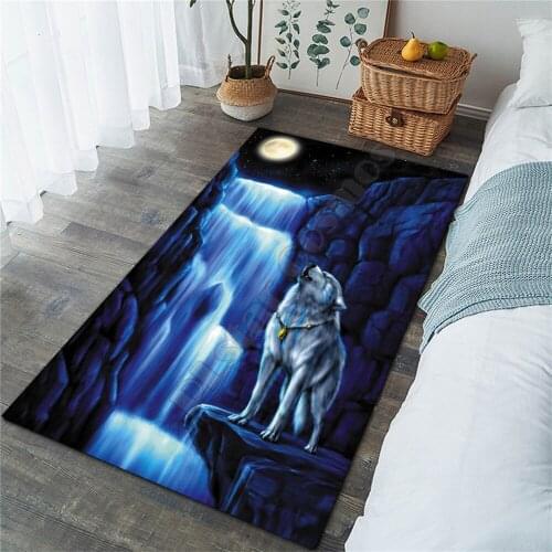 Night Sky Wolf Area Rug 3D All Over Printed Non-slip Mat Dining Room Living Room Soft Bedroom Carpet