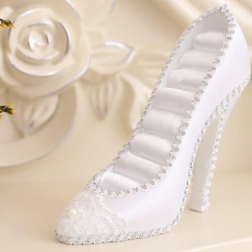 Beautiful Lady High Heel Shoe Ring Display 7 Insert Ring Slots 12x13cm