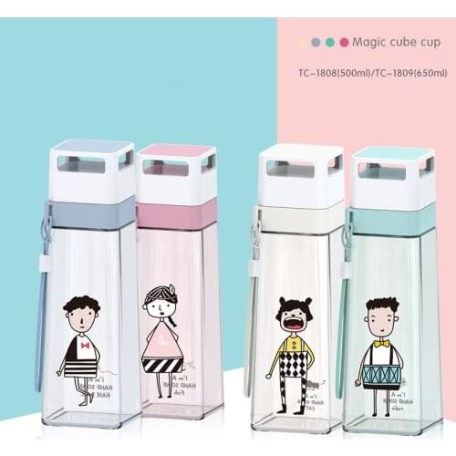 Square Water Cup 650ML Creative Plastic Water Cup Outdoor Sports Portable Water Cup Student Water Cup Daily Necessities Gifts