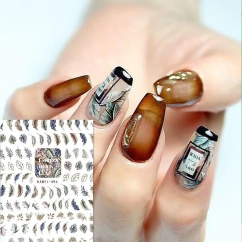 Newest HANYI-496 feather 3d nail sticker Japan Harajuku style nail decals back glue decoration tools for nail art design