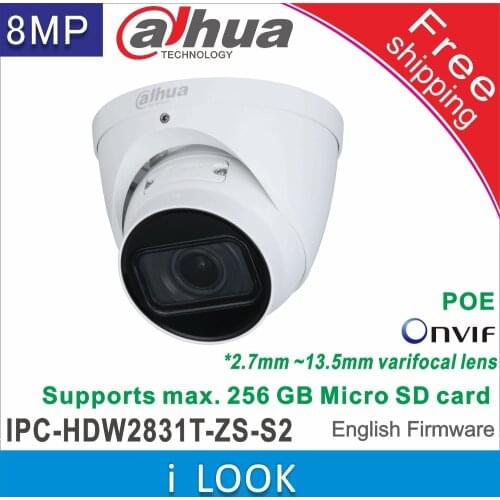 Original Dahua IPC-HDW2831T-ZS-S2 8MP built-in SD Card Slot IR40M poe Starlight IP camera 2.7 mm–13.5 mm Motorized zoom Lens