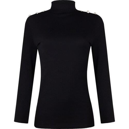 Autumn and Winter Womens Wear Pop Button Solid Color High Collar Bottomed Shirt Top White Black Shirts