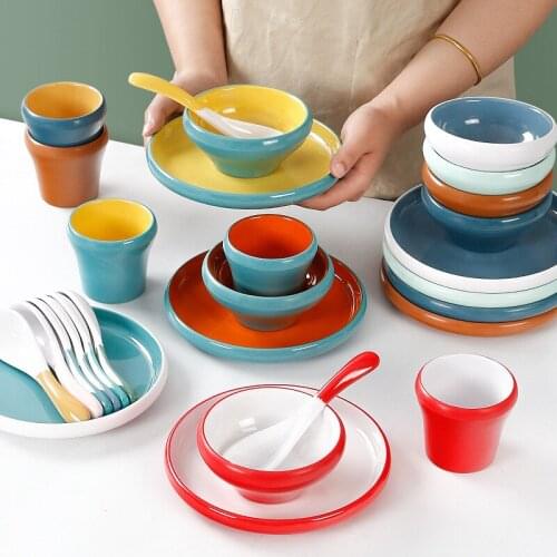 Hotel Imitation Porcelain Small Rice Bowl Anti-Fall Hot Pot Restaurant Kitchen Utensils Four-Piece Plastic Dish Set