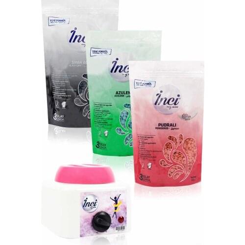 Pearl waxing pink, black, green, 3 PCs 200 grams (total 600 gram) + waxing heater machine, hard beads waxing, feather alma hair removal