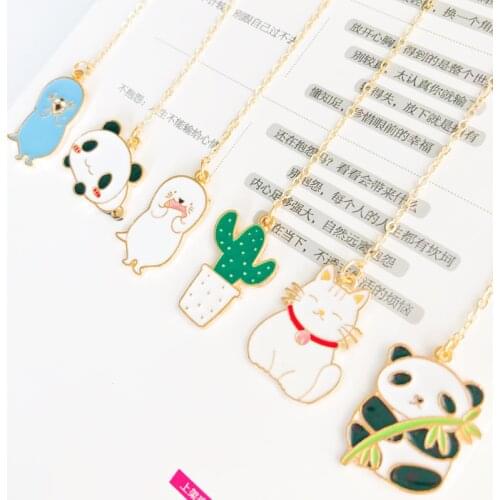 3pc Creative Panda Cactus Metal Pendant Bookmark Delicate Pendant Book Mark Student Stationery Portable Office School Supplies