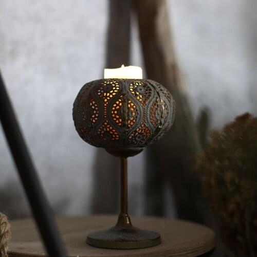 Retro Candlestick Decoration European and American Style Iron Carving Romantic Candle Lamp Home Store Wedding Decoration