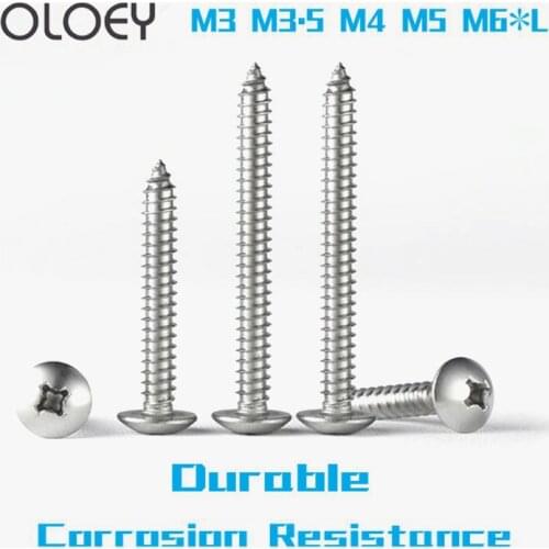 M3 M3.5 M4 M5 M6*L 304 Stainless Steel Self-tapping Truss Screws Round large Flat round Head Cross Mushroom Phillips Screws