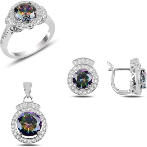 Silver 925 Sterling Mystic Topaz Zirconia stone Engagement Set