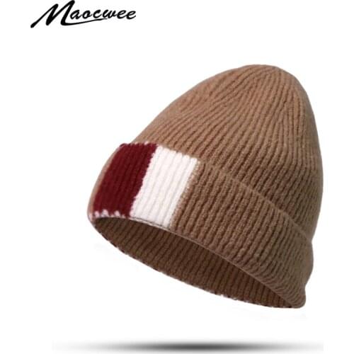 Autumn and winter womens wild color matching Hedging cap outdoor warm thick knit hat female cute bean hat