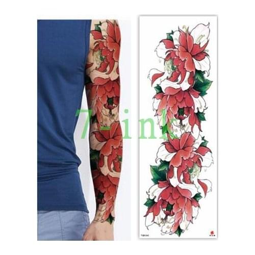 Waterproof Tattoos Sticker Full Arm Red peony flower atoo fake tattoo for men women