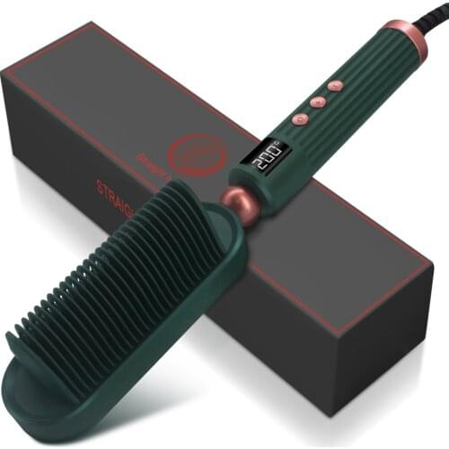 Beard Hair Straightener Electric Curling Comb Hot-Air Brushes Led Display Salon Rapid Heating Hair Iron Styler Tool Anti-Scald