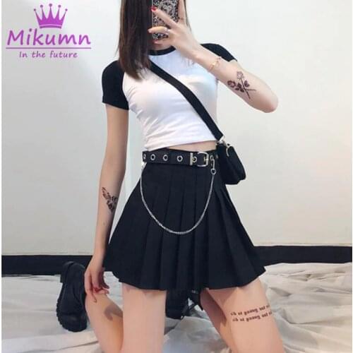 New Summer Womens Harajuku Skirt Gothic Black High Waist Mini Skirts Cute Girls Punk Short Skirt XS-XL Saia Feminina