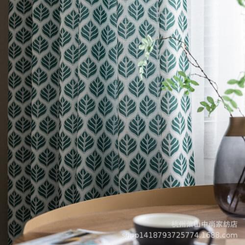 New Retro Cotton and Linen Printed Green Leaflet American Country Semi-blackout Curtain Curtains for Living Dining Room Bedroom