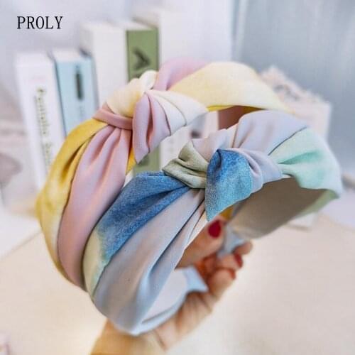 PROLY New Fashion Women Hairband Tie Dye Cloth Headband Center Knot Casual Headwear Casual Turban Fresh Hair Accessories