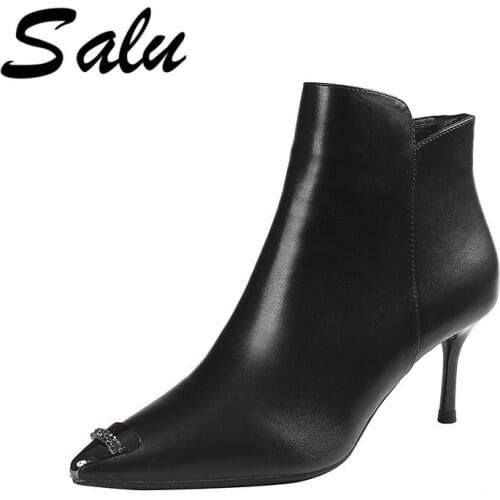 Salu Women High Heeled Ankle Boots Pointed Toe Autumn Winter Boots Female Warm Ladies Shoes Woman Pumps