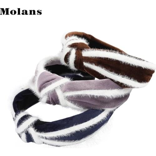MOLANS Plush White Brim Hair Bands For Women Velvet Knotted Headband Hair Accessories Winter Hair Hoop Bezel Warm Hair Bands