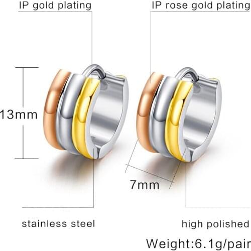 Alisouy 2 pieces Punk Earrings for Women/ Men Earring stainless steel Brincos Jewelry Steel&Gold&Champagne three color earrings