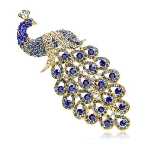 HC Luxury Rhinestones Peacock Big Brooches Women Vintage Corsage Brooches Pins Party Jewelry Cute Animal Badge Noble Brooches F