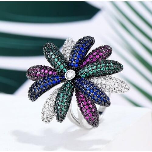 New Luxury Flower Blossom Floral Cubic Ziron CZ Ring For Women Wedding Engagement Dubai Bridal Finger Rings Jewelry Addiction