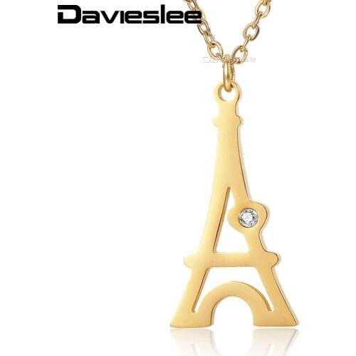Davieslee Eiffel Tower Pendant Necklace for Women Gold Silver Color Stainless Steel Rolo Link Chain Womens Necklace LKNM149