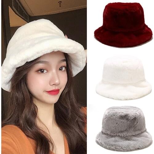 Winter Faux Fur Bucket Hats For Women Men Outdoor Vacation Warm Hat Fashion Panama Fishing Cap Thickened Soft Fisherman Cap Lady