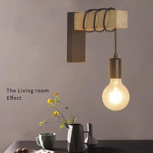 1pcs Wooden Wrought Iron Wall Lamp Modern Minimalist Bedroom Bedside Lamp Living Room Dining Bar Lighting Decor Lamp Fixture