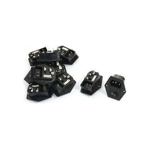 10Pcs Black 2 Pin SPST Rocker Switch Fuse Holder IEC320 C14 Inlet Power Socket