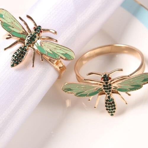 12pcs The new Bee napkin buckle napkin ring alloy green insect dragonfly drip diamond buckle paper towels