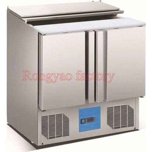 2 Door 4 Tank Salad Refrigerator Display Fresh-Keeping Storage Stainless Steel Commercial Kitchen Fruit Cabinet Work Bench