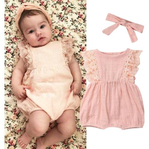 Baby Clothes Newborn Kids Baby Girls Cotton Sleeveless Jumpsuit Outfits Clothes Headband 2Pcs