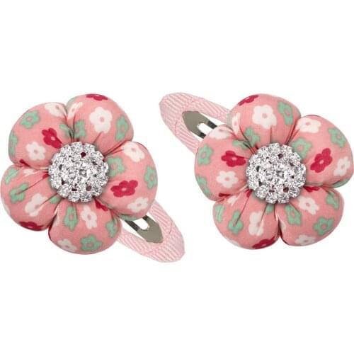 2pcs/lot Floral Hairpin Mini BB Clip Flower Hair Clip with Diamond Lovely Girls Hair Accessories Cotton Headwear