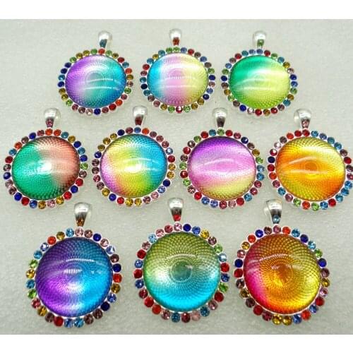 2020 hot sell Natural Stone Quartz Crystal8PC Opal tiger eye Round Shaped Pendant for Diy Jewelry Making necklace for woman man