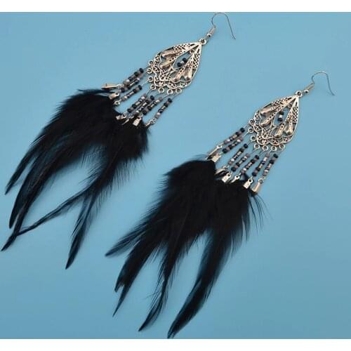 5 Colors Boho Plated Resin Beads Drop Earring Women Long Feather Dangle Earrings Party Jewelry