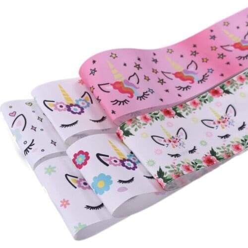 50yard/ lot ,unicorn horn printed Grosgrain ribbon for Wedding Party Gift Wrapping Material DIY Apparel hair Accessories