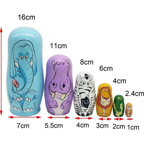 6 Pcs Russian Stacking Wooden Nesting Dolls Matryoshka Cartoon Animal Kids Toys