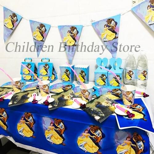 97pcs/lot Beauty and Beast theme disposable party tableware Beauty and Beast disposable tableware sets Beauty and Beast plates