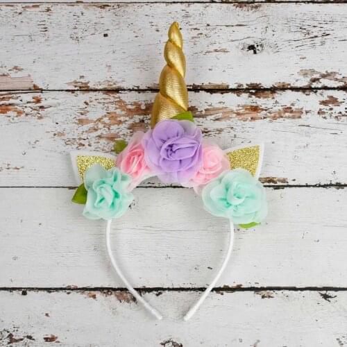 Girls Unicorn Headband Chiffon Flowers Unicorn Horn Hairband Glitter Headband for Kids Unicorn Birthday Party Hair Accessories