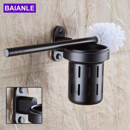 Free shipping Bathroom Accessories wall mounted black Space Aluminum bathroom Toilet Brush Holder