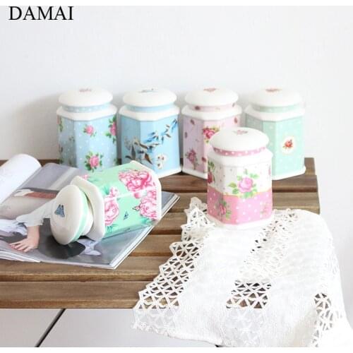 Flowers Decorative Ceramic Tea Tins with Lid Hand Painted Porcelain Tea-leaf Jars Teahouse Coffee Table Teaware Organizer Tanks