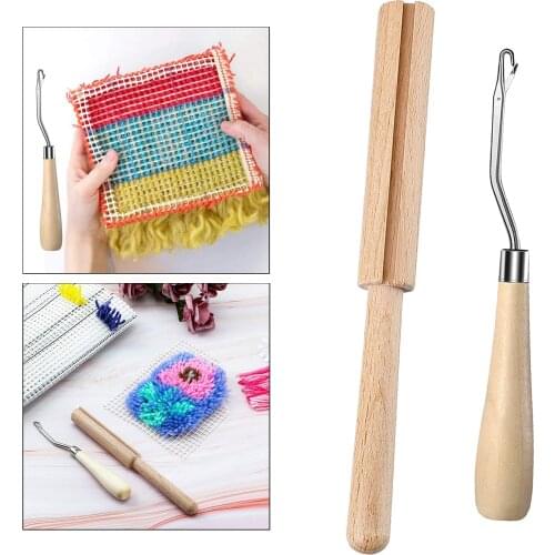 Wood Yarn Cutter Carpet Making Bent Latch Hook with Long Handle Beginner Pros Mesh Fabric Needlework Supplies Accessories