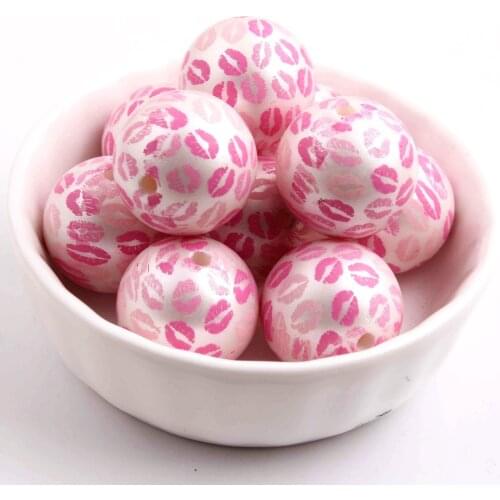 Valentines Day 100pcs/lot 20mm Imitation pearl print Lips heart round beads for kids jewelry making