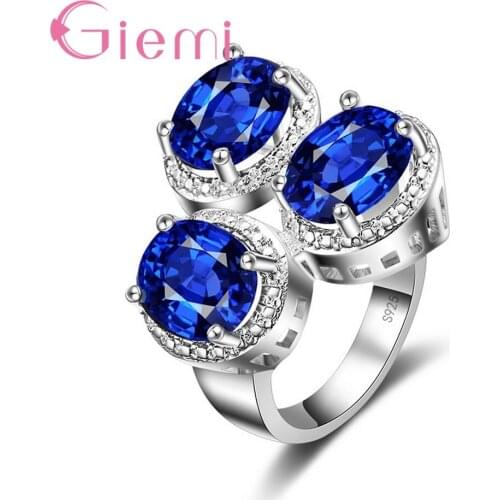 Hot Selling Fashion Size 7 8 9 Blue Cubic Zirconia Ring 925 Sterling Silver Womens Finger Band Charm Gift for Girlfriend